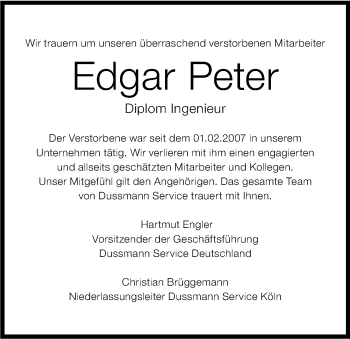 Anzeige von Edgar Peter von Kölner Stadt-Anzeiger / Kölnische Rundschau / Express