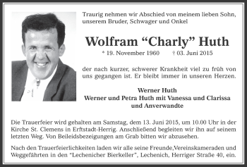 Anzeige von Wolfram Huth von  Werbepost 