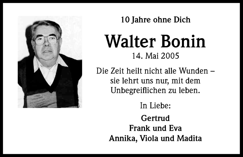  Traueranzeige für Walter Bonin vom 12.05.2015 aus Kölner Stadt-Anzeiger / Kölnische Rundschau / Express