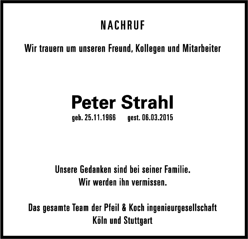 Traueranzeige für Peter Strahl vom 14.03.2015 aus Kölner Stadt-Anzeiger / Kölnische Rundschau / Express