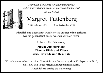 Anzeige von Margret Tüttenberg von Kölner Stadt-Anzeiger / Kölnische Rundschau / Express