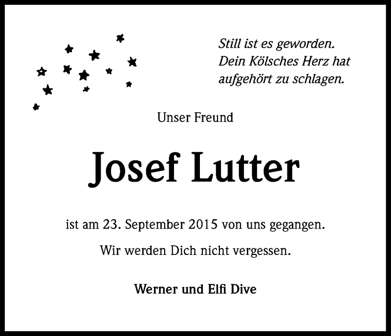  Traueranzeige für Josef Lutter vom 01.10.2015 aus Kölner Stadt-Anzeiger / Kölnische Rundschau / Express