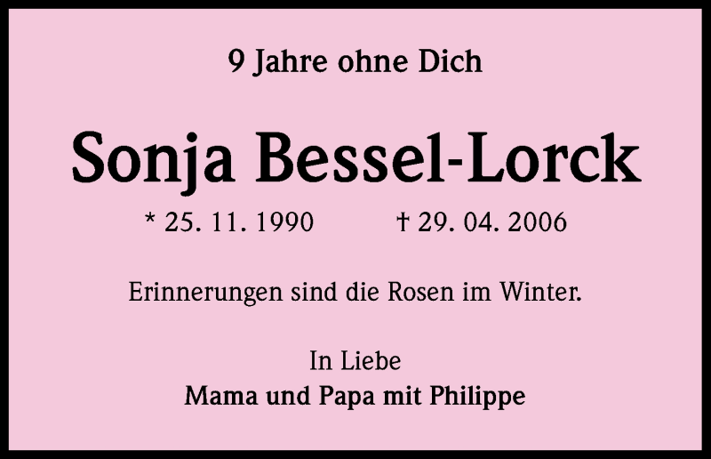  Traueranzeige für Sonja Bessel-Lorck vom 29.04.2015 aus Kölner Stadt-Anzeiger / Kölnische Rundschau / Express