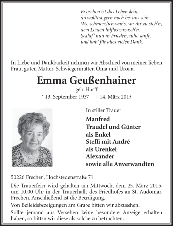 Anzeige von Emma Geußenhainer von  Sonntags-Post 