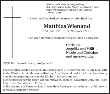 Anzeige von Matthias Wienand von  Schlossbote/Werbekurier 