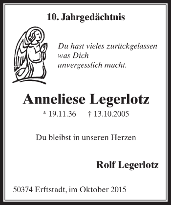 Anzeige von Anneliese Legerlotz von  Werbepost 