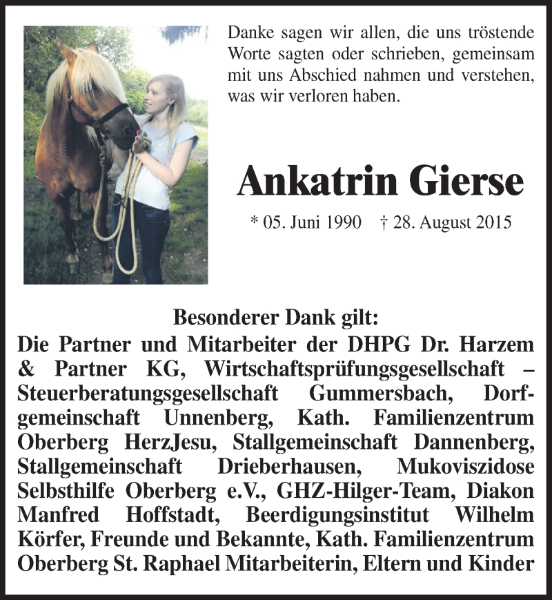  Traueranzeige für Ankatrin Gierse vom 21.10.2015 aus  Anzeigen Echo 