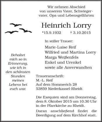 Anzeige von Heinrich Lorry von  Extra Blatt 