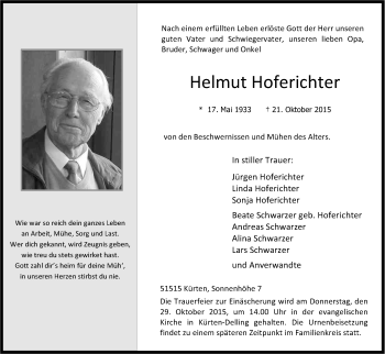 Anzeige von Helmut Hoferichter von Kölner Stadt-Anzeiger / Kölnische Rundschau / Express