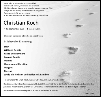 Anzeige von Christian Koch von Kölner Stadt-Anzeiger / Kölnische Rundschau / Express