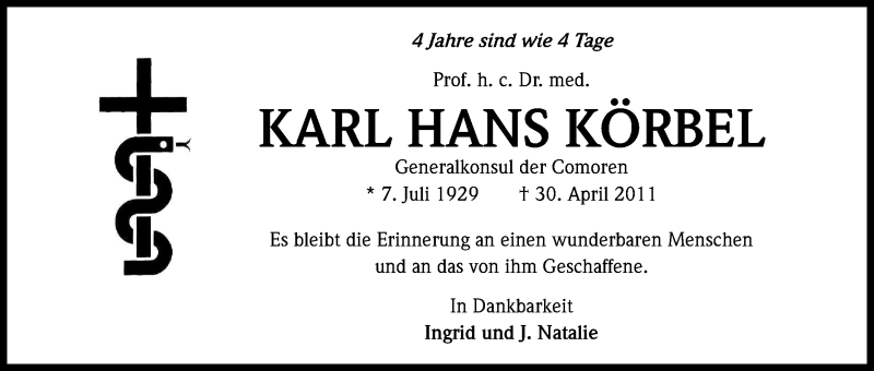  Traueranzeige für Karl Hans Körbel vom 18.07.2023 aus Kölner Stadt-Anzeiger / Kölnische Rundschau / Express