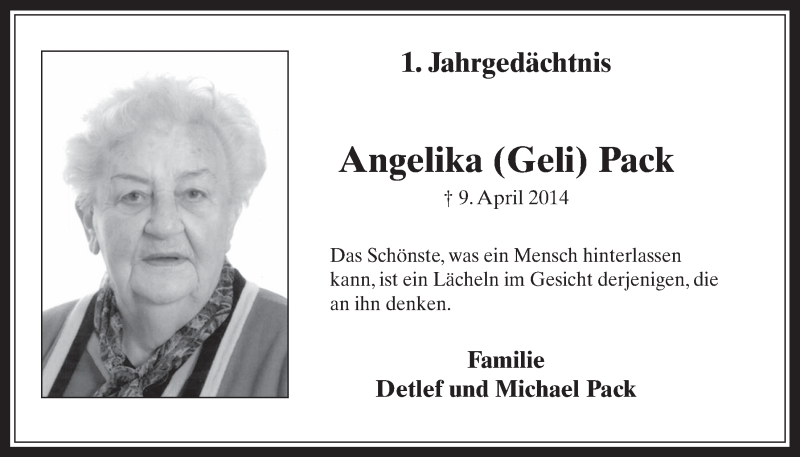  Traueranzeige für Angelika  Pack vom 08.04.2015 aus  Werbepost 