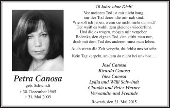 Anzeige von Petra Canosa von  Bergisches Handelsblatt 