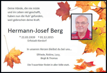 Anzeige von Hermann-Josef Berg von  Werbepost 