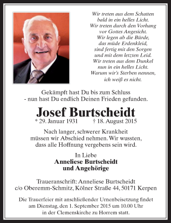 Anzeige von Josef Burtscheidt von  Werbepost 