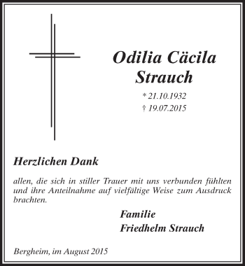 Anzeige von Odilia Cäcilia Strauch von  Sonntags-Post 