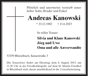 Anzeige von Andreas Kanowski von  Schaufenster/Blickpunkt 