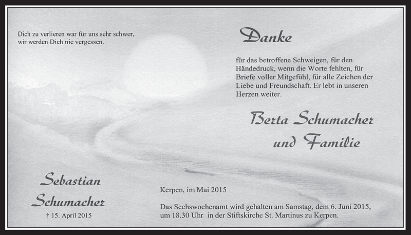  Traueranzeige für Sebastian Schumacher vom 13.05.2015 aus  Werbepost 