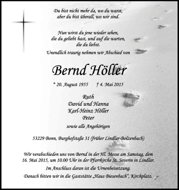 Anzeige von Bernd Höller von Kölner Stadt-Anzeiger / Kölnische Rundschau / Express