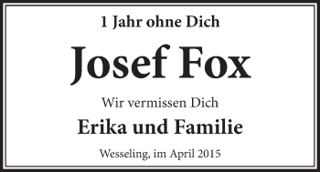 Anzeige von Josef Fox von  Schlossbote/Werbekurier 