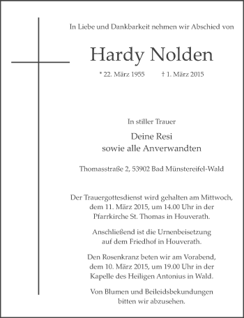 Anzeige von Hardy Nolden von  Blickpunkt Euskirchen 