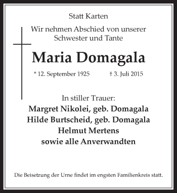 Anzeige von Maria Domagala von  Werbepost 