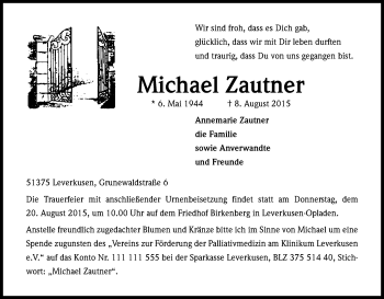 Anzeige von Michael Zautner von Kölner Stadt-Anzeiger / Kölnische Rundschau / Express