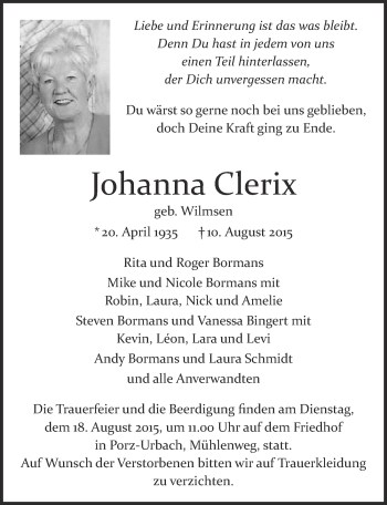 Anzeige von Johanna Clerix 