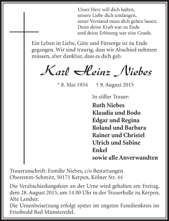 Anzeige von Karl Heinz Niebes von  Sonntags-Post 