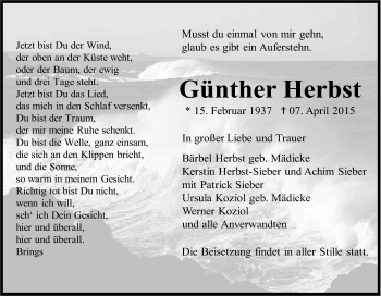 Anzeige von Günther Herbst von Kölner Stadt-Anzeiger / Kölnische Rundschau / Express
