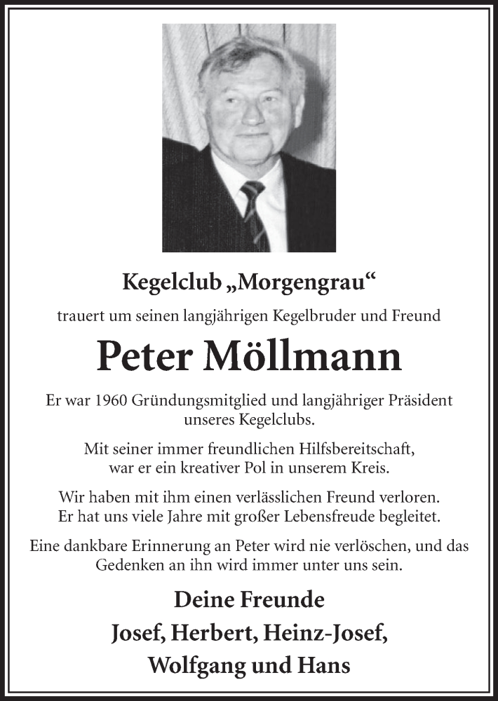  Traueranzeige für Peter Möllmann vom 25.02.2015 aus  Schlossbote/Werbekurier 