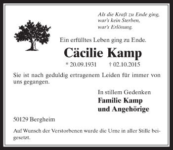 Anzeige von Cäcilie Kamp von  Werbepost 