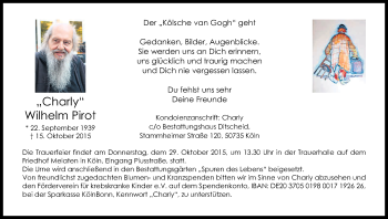 Anzeige von Wilhelm Pirot von Kölner Stadt-Anzeiger / Kölnische Rundschau / Express