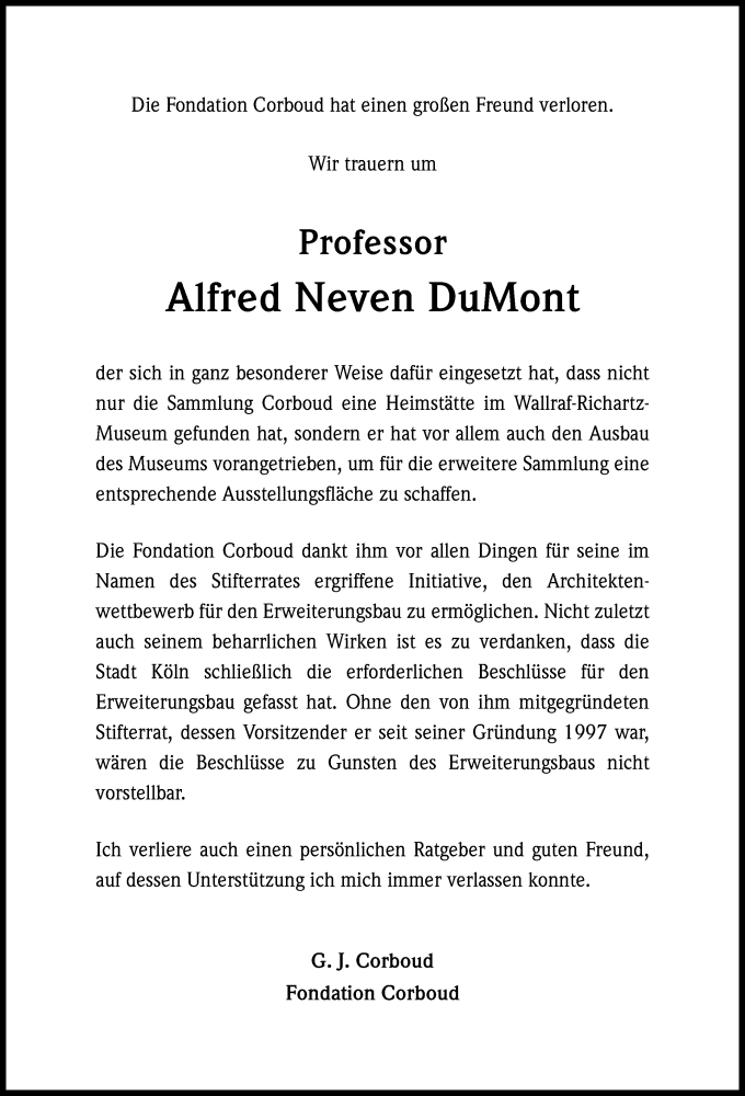  Traueranzeige für Alfred Neven DuMont vom 06.06.2015 aus Kölner Stadt-Anzeiger / Kölnische Rundschau / Express