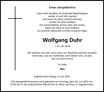Anzeige von Wolfgang Duhr von Kölner Stadt-Anzeiger / Kölnische Rundschau / Express