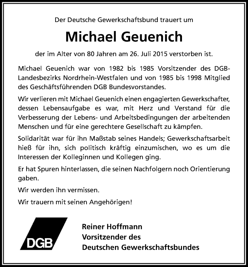  Traueranzeige für Michael Geuenich vom 04.08.2015 aus Kölner Stadt-Anzeiger / Kölnische Rundschau / Express