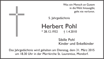 Anzeige von Herbert Pohl von  Extra Blatt 