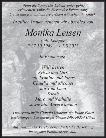 Anzeige von Monika Leisen von  Wochenende 