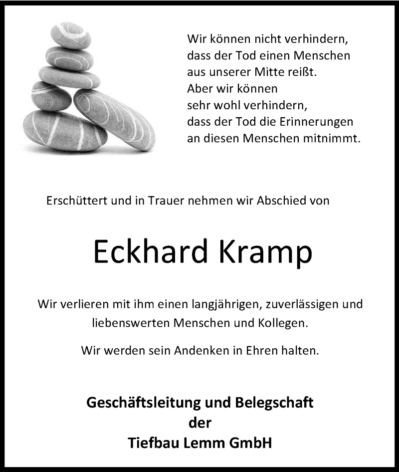  Traueranzeige für Eckhard Kramp vom 28.03.2015 aus Kölner Stadt-Anzeiger / Kölnische Rundschau / Express