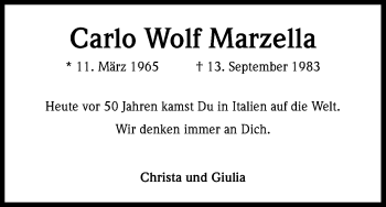Anzeige von Carlo Wolf Marzella von Kölner Stadt-Anzeiger / Kölnische Rundschau / Express