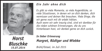 Anzeige von Horst Bluscke von  Schlossbote/Werbekurier 