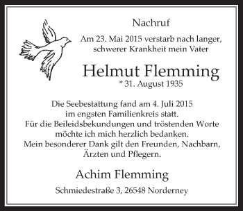 Anzeige von Helmut Flemming von  Schaufenster/Blickpunkt 