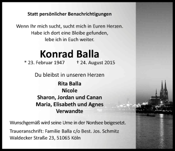 Anzeige von Konrad Balla von Kölner Stadt-Anzeiger / Kölnische Rundschau / Express