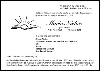 Anzeige von Maria Niebes von Kölner Stadt-Anzeiger / Kölnische Rundschau / Express