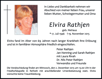 Anzeige von Elvira Rathjen von Kölner Stadt-Anzeiger / Kölnische Rundschau / Express