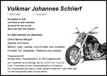 Anzeige von Volkmar Johannes Schlierf von  Anzeigen Echo 