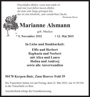 Anzeige von Marianne Alsmann von  Werbepost 