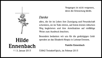 Anzeige von Hilde Ennenbach von Kölner Stadt-Anzeiger / Kölnische Rundschau / Express