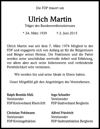 Anzeige von Ulrich Martin von Kölner Stadt-Anzeiger / Kölnische Rundschau / Express