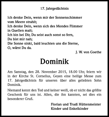 Anzeige von Dominik  von Kölner Stadt-Anzeiger / Kölnische Rundschau / Express